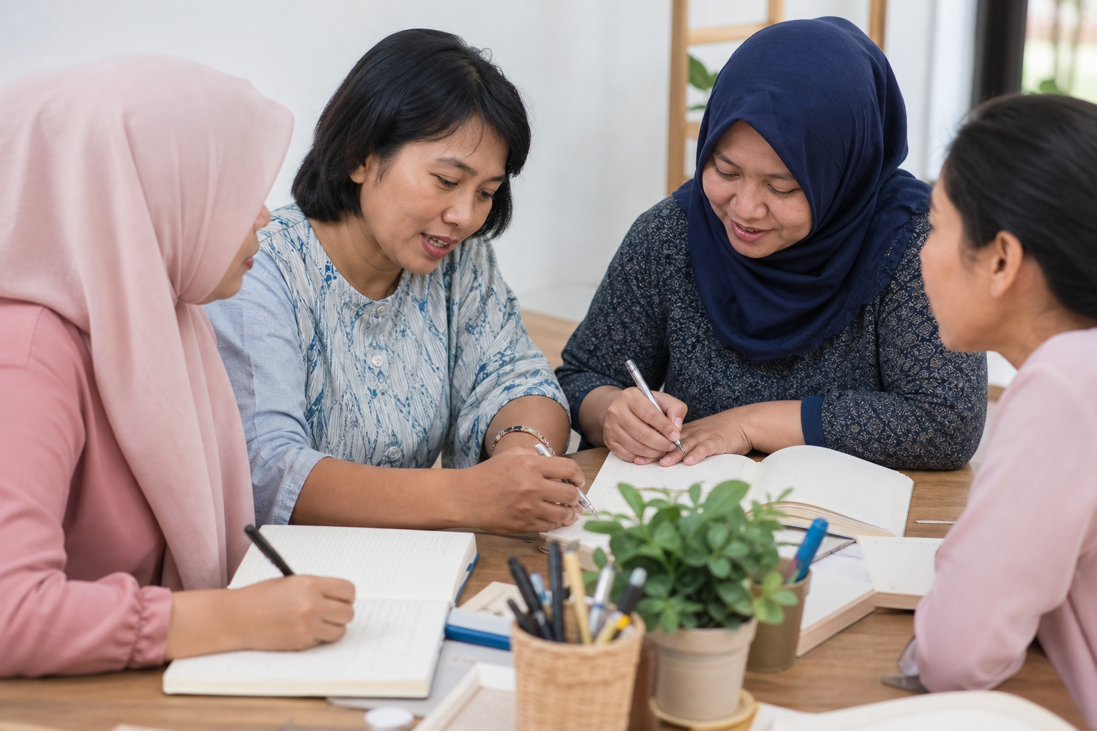 Para ibu menulis refleksi dalam kegiatan belajar bersama